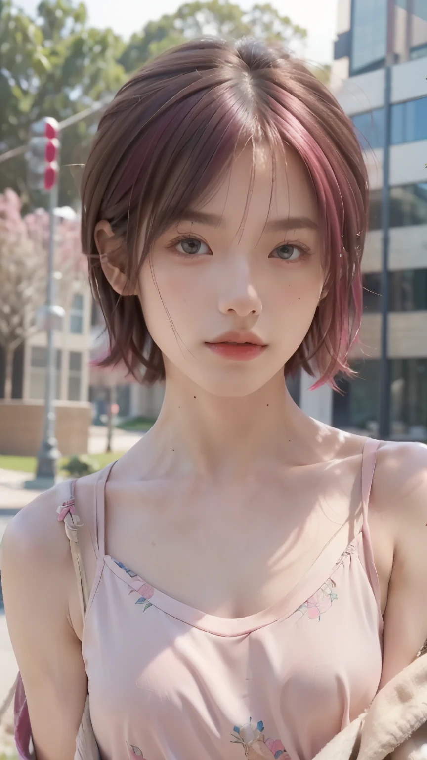 最high quality, masterpiece, 超High resolution, (Realistic:1.4), RAW Photos, 1 person,, short hair,, (masterpiece, 最high quality, high quality, High resolution, Very detailed),Pink Hair