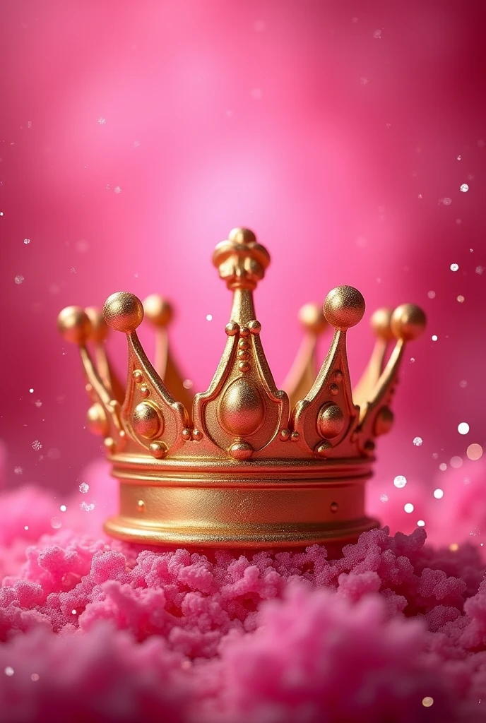 Create a logo with a pink background with textures and a small golden crown with silver sparkles in the background.