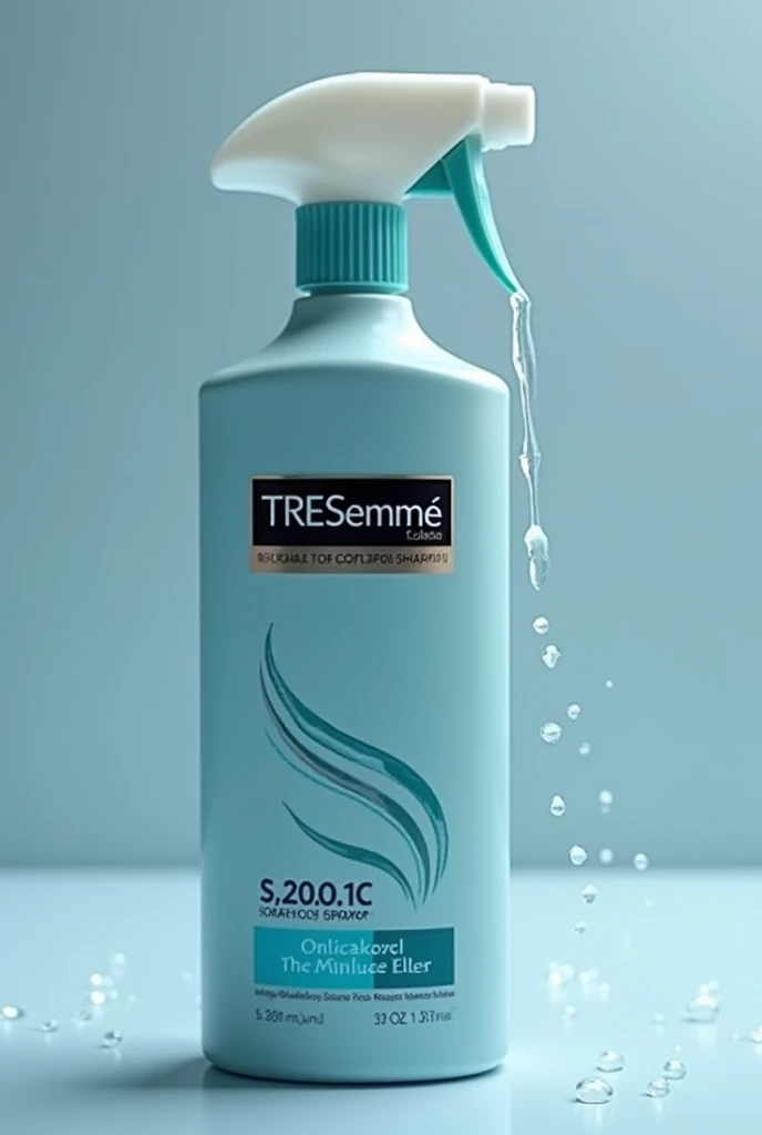 a TRESemmé shampoo bottle leaking drops from the sprayer