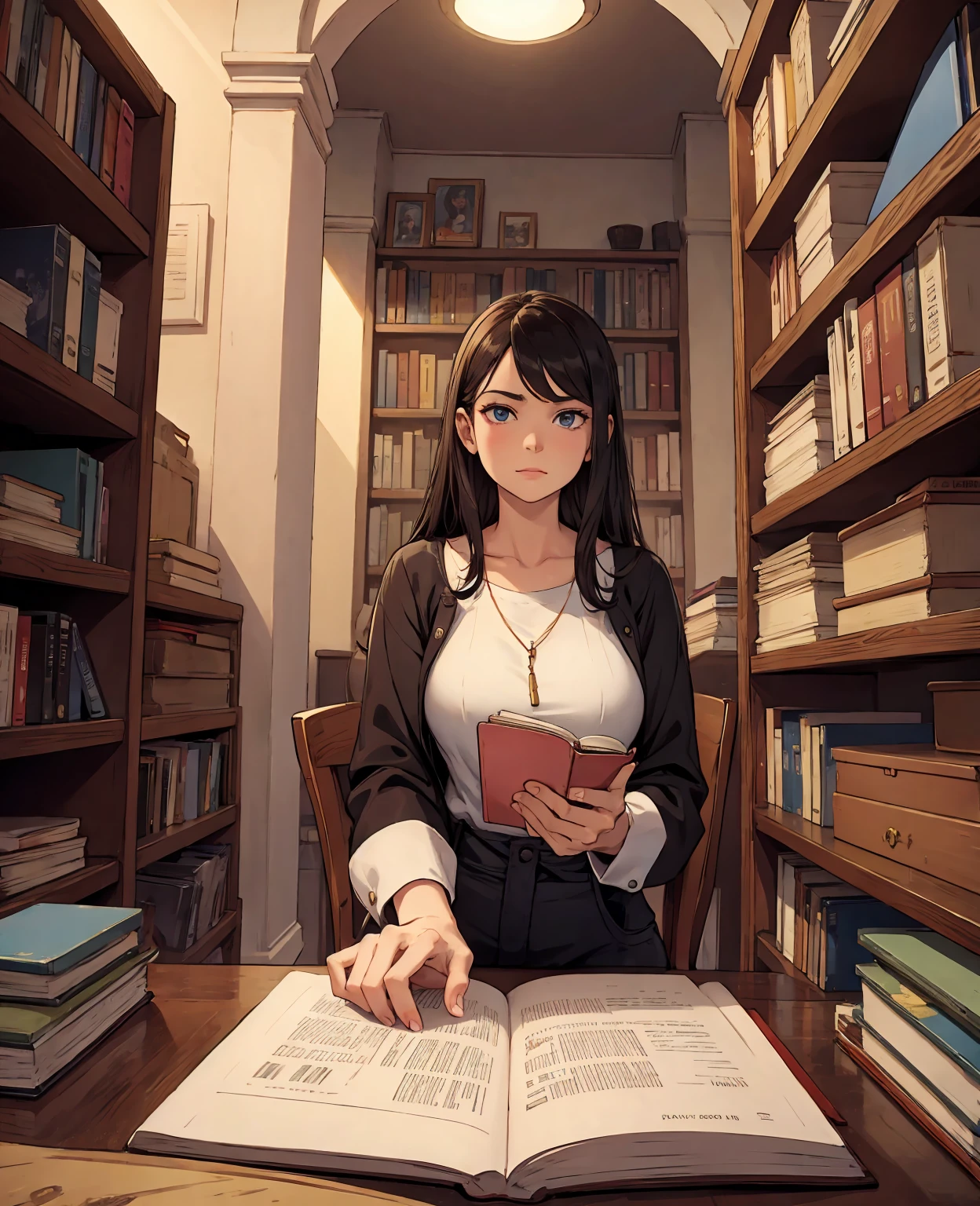 person focuses on study in a bibliotheque