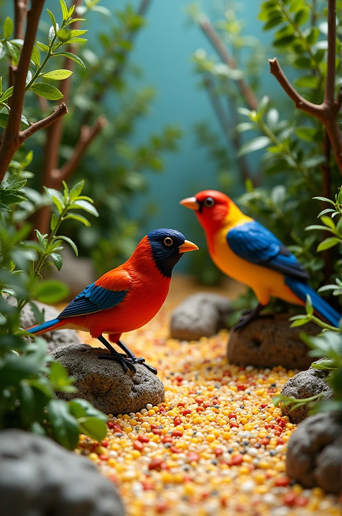 I want to create a bird garden rice sensory bin with vibrant colors