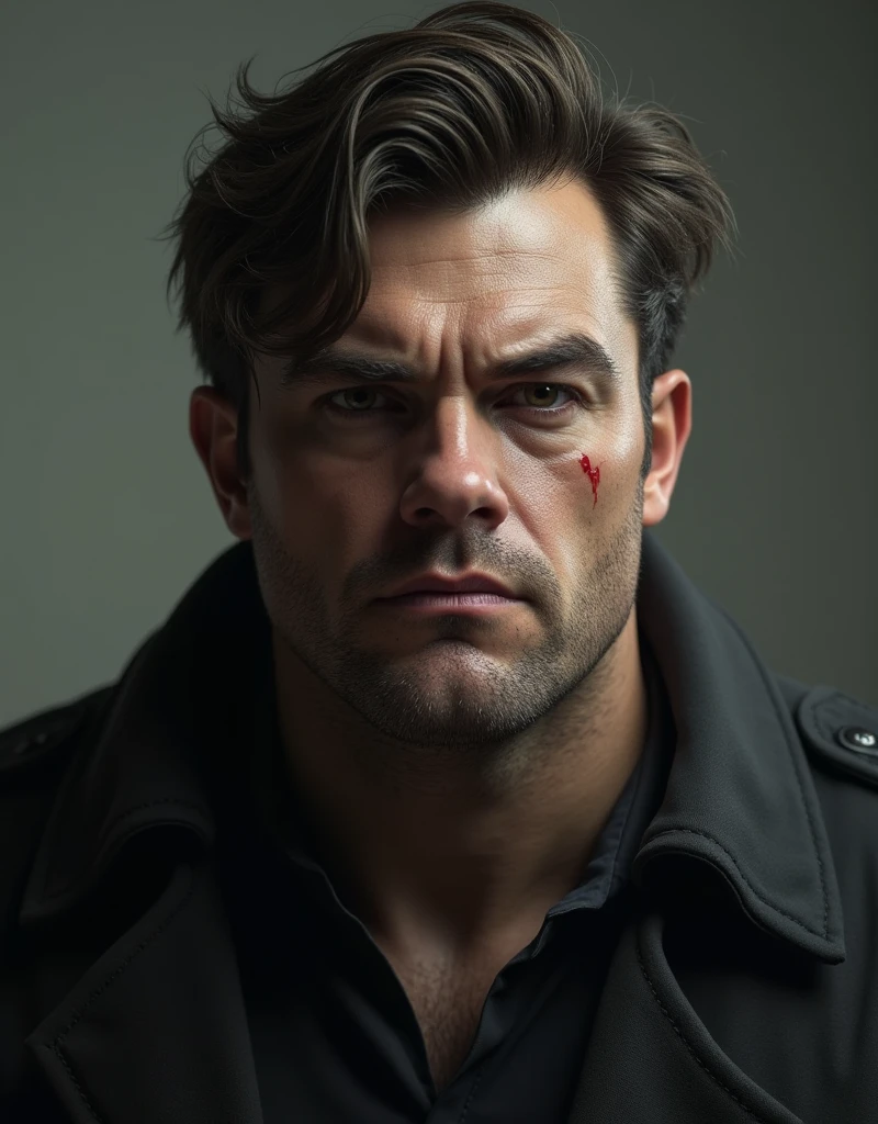 25 year old boy, with some weight, robust, white, jaw length hair, muzzle style Hannibal Lecter