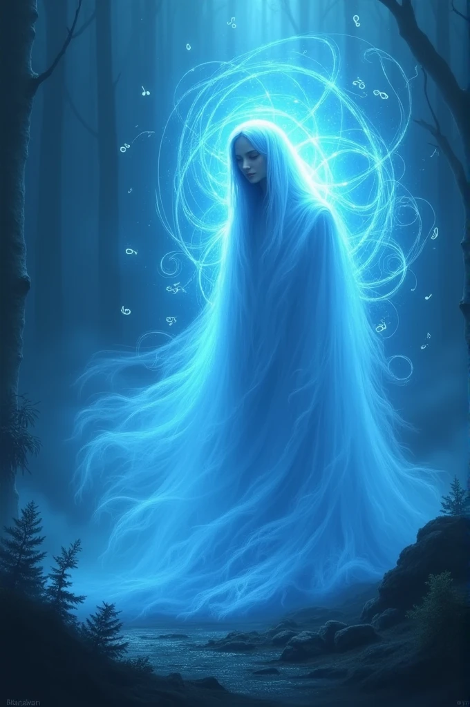 Musical ghost with blue sound wall for logo