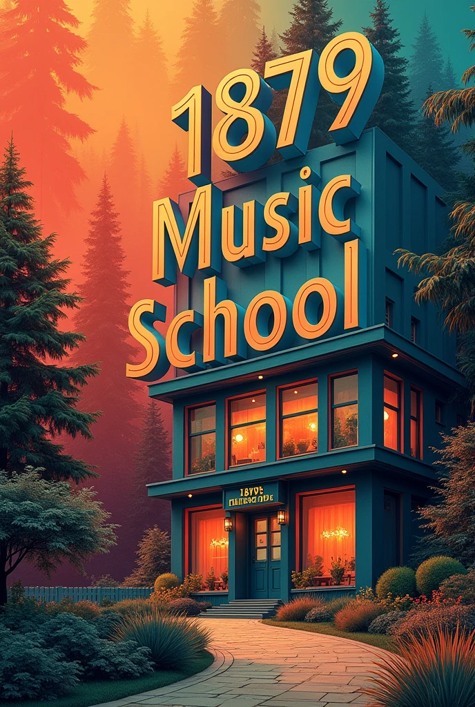 Art posters with texts, Aesthetically pleasing contrasts are layered on the background., The dawn of a new era in image generation, Insert texts into image, (texts:"1879 Music School") word, Poster with texts, /( Have you tried 1879 Music School yet?? /) personality,
