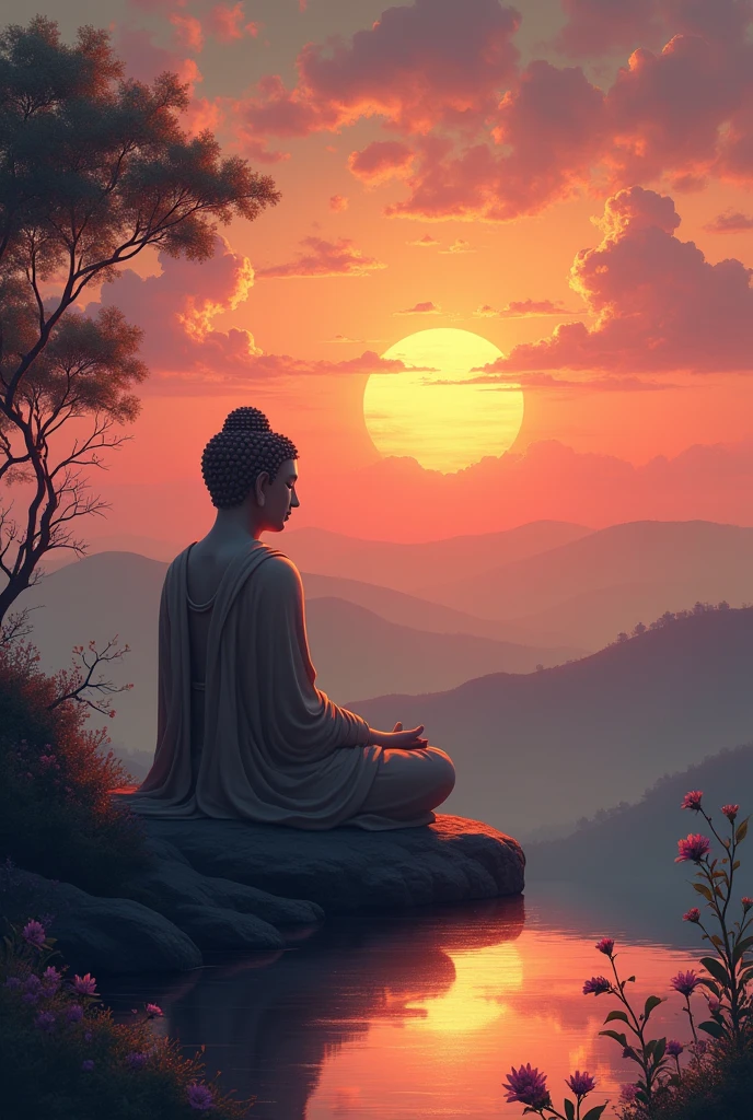 Buddha contemplating the sunset