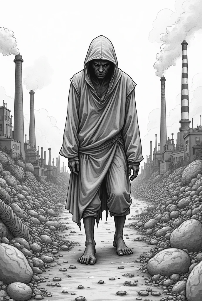 Create a drawing of how environmental pollution affects human dignity as a coloring page.