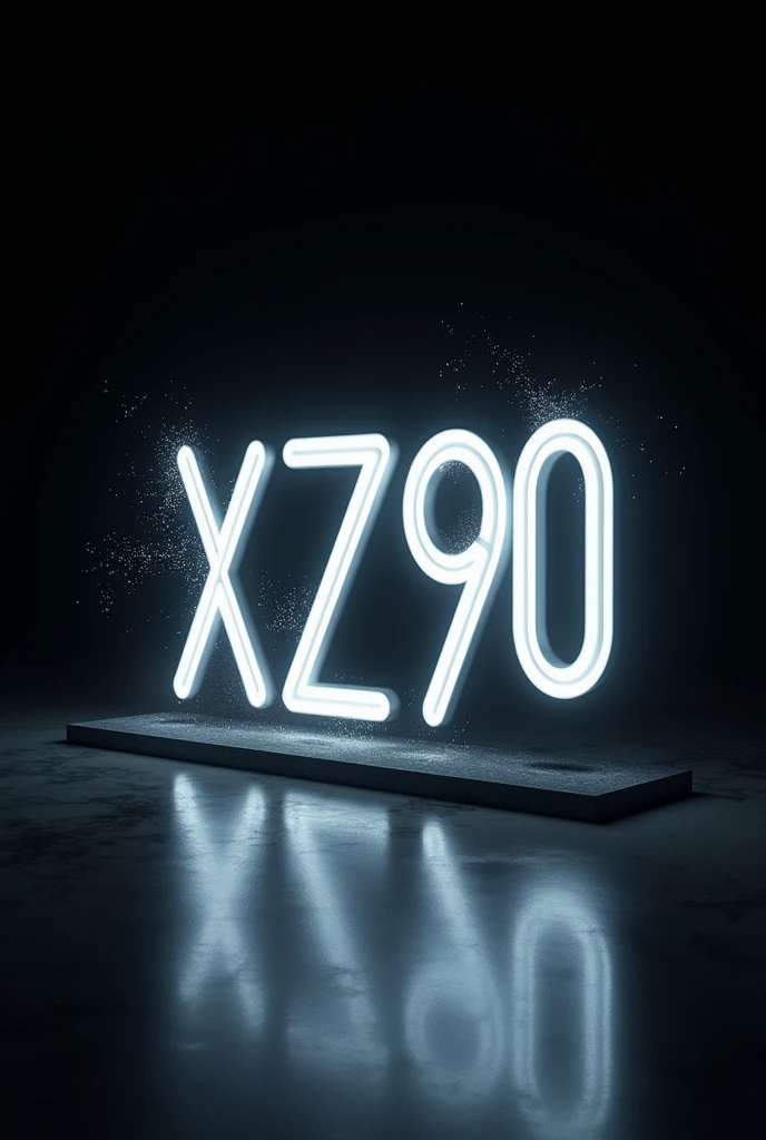 create an image that says "XZ90" in black and white neon outline that highlights the black background with white neon particles