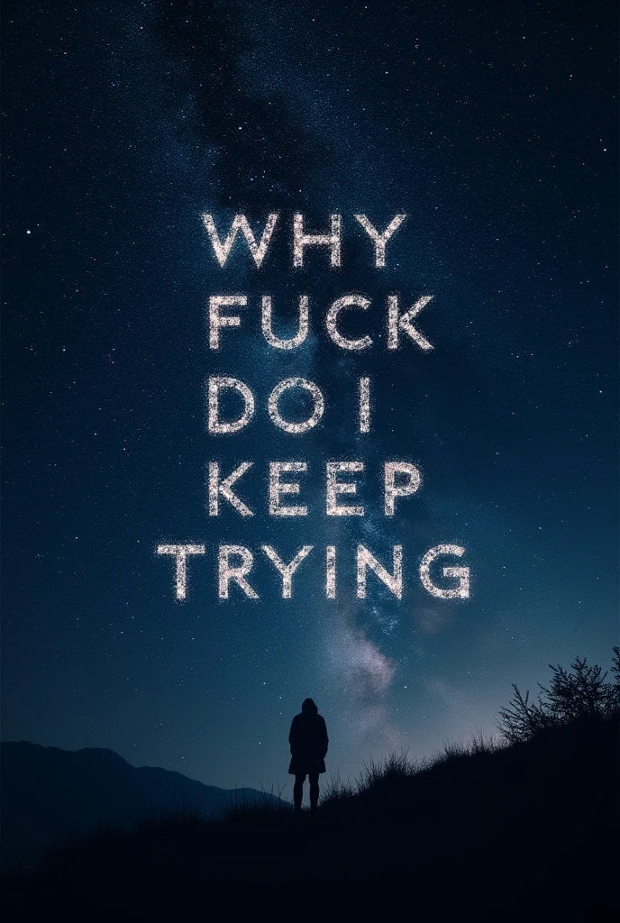 Stars at night forming the phrase "Why the fuck do i keep trying"