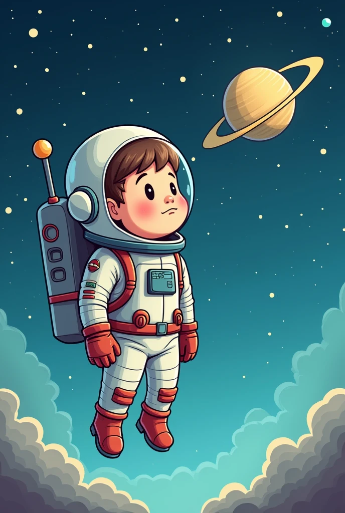 Cartoon of an astronaut thinking about traveling to another planet