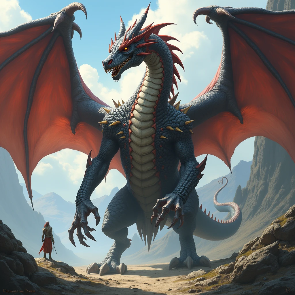There is a big dragon with a huge head and a huge body, epic fantasy card game art, highly detailed fantasy art, detailed digital 2d fantasy art, epic fantasy artwork, detailed fantasy art, epic fantasty card game art, Dungeons&Dragons Fantasy Art, hyperrealistic d & d fantasy art, symmetrical spectacular fantasy art, cyborg dragon portrait