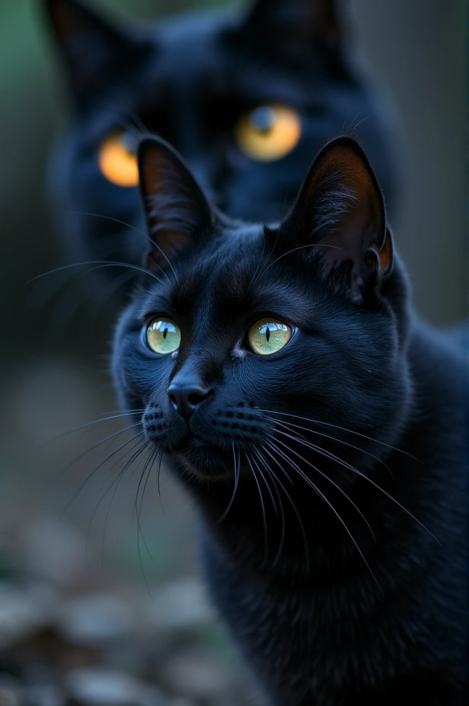 Luna in NF form with the eyes of a black cat in the background