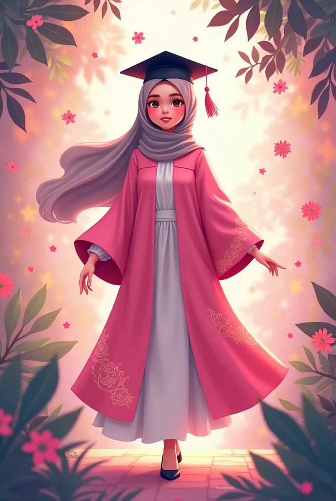 Tall Women,solo,Long pink hair, Bright pink, whole body, Standing pose, Bright pinkの衣装, Arabian Nights, Long and balloon-like wide-legged pants, Face Veil, barefoot, anime