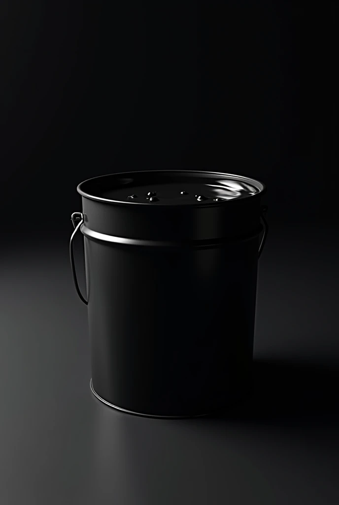 A bucket of black paint with a black background