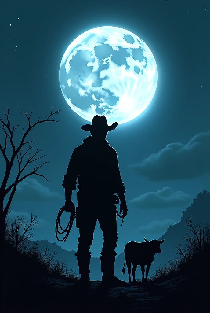 Once upon a time, in a dry, inland region, there was a cowboy named Joaquim. He was known for his courage, accustomed to facing storms and wild beasts while tending the cattle. On a full moon night, he went out in search of a cow that had strayed from the herd. The sky was clear, and the moonlight illuminated the path, casting long, mysterious shadows on the caatinga.
