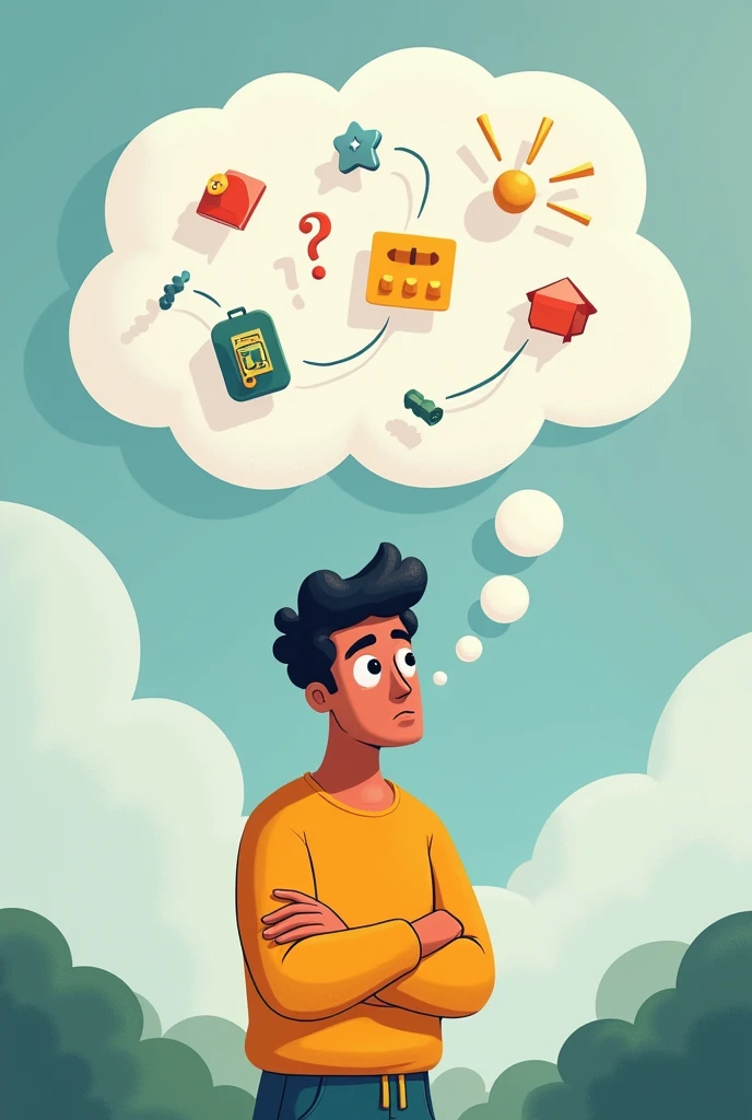 Less Impulsivity A person thinking before making a decision, with a thought bubble in an animated way