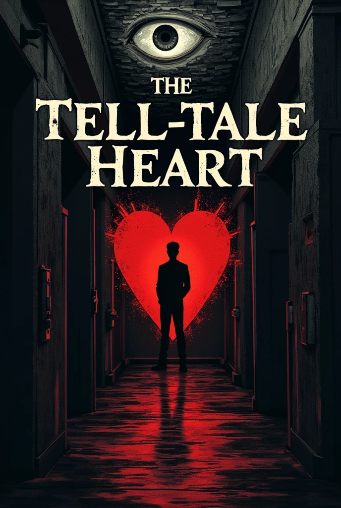 Prominent Title: Highlight the title The Tell-Tale Heart with a dramatic and gothic typeface. You can use large and stylized letters to capture attention.
Key Images: Use images that evoke the atmosphere of the story. Think of a pulsating heart, Observant eyes or an unsettling shadow. The use of dark colors like black, red and gray can help create a sense of mystery and tension.
Story Details: Include a brief synopsis that intrigues the viewer without revealing too much. Something like: "A chilling tale of guilt and madness. Can you withstand the beating heart that never stops?"
Design elements: Play with textures and contrasts to give an air of unease. You can include details such as an hourglass, drops of sweat or a wall with a crack to reinforce the theme of paranoia and time.
Additional Information: If it is part of a collection or a special reading, mention where and when the story can be enjoyed. You could also include details such as the author's name and any relevant adaptations.
visual style: Maintain a visual style that resembles a classic Gothic or horror novel to appeal to genre lovers.