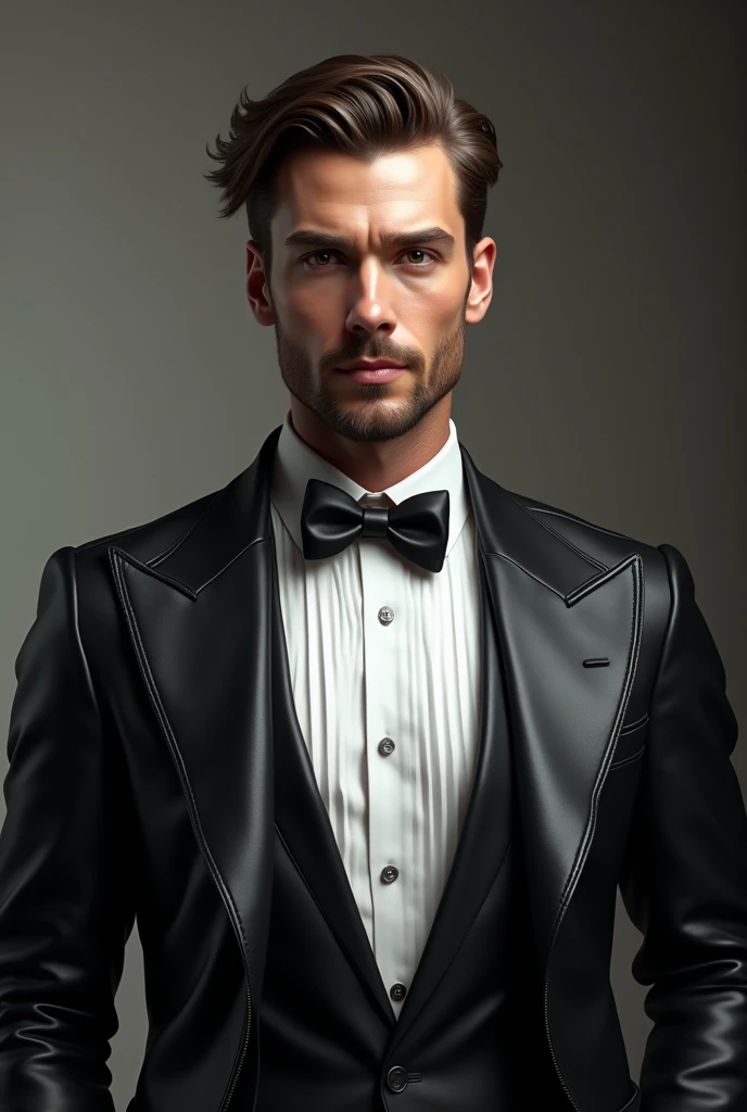 Bowtie suit and leather jacket 