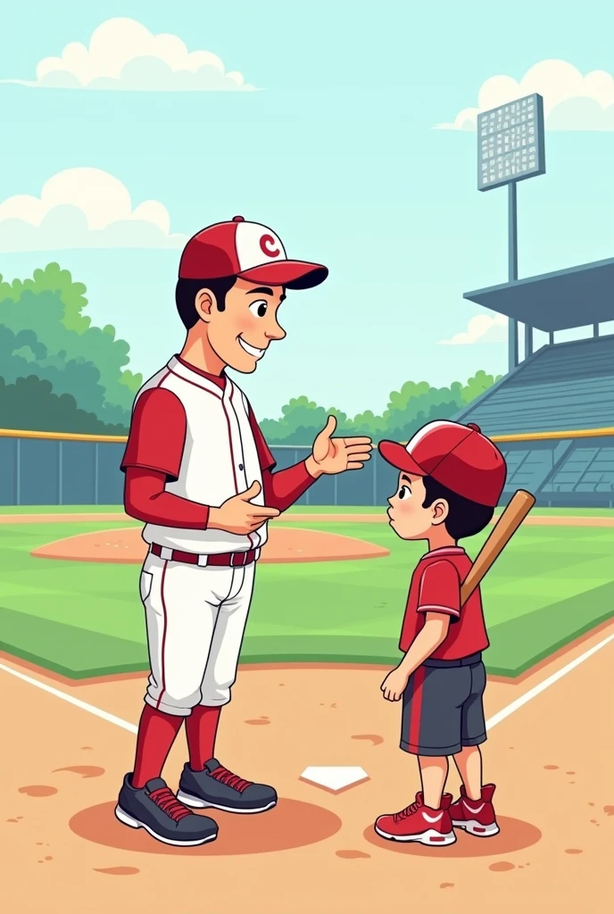 Easy drawing for a 5 of a baseball coach asking his player to warm up