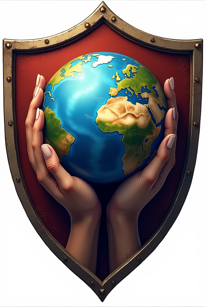 Create a shield logo for an Open Tibia server named Soberania OT, A part of the Planet in hand.