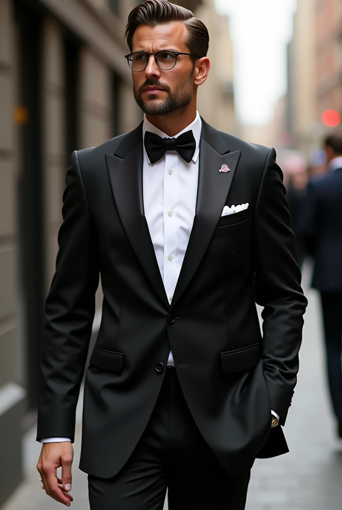 Bowtie suit and moncler jacket