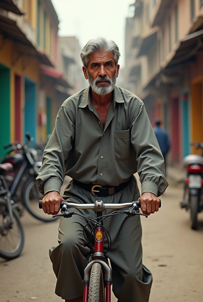 Afghan bicycle trainer with a beard and gray hair 