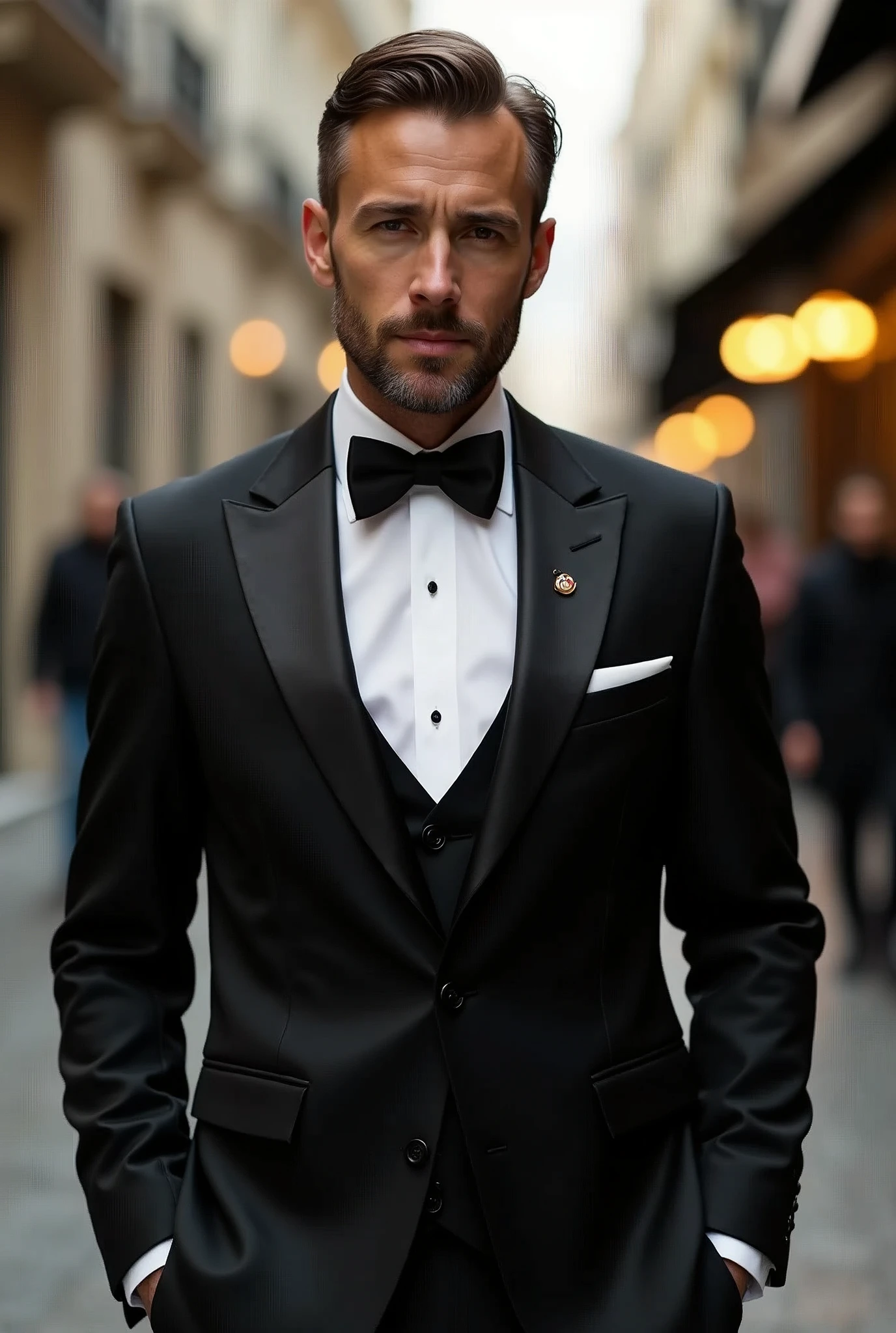 Bowtie suit and moncler jacket 