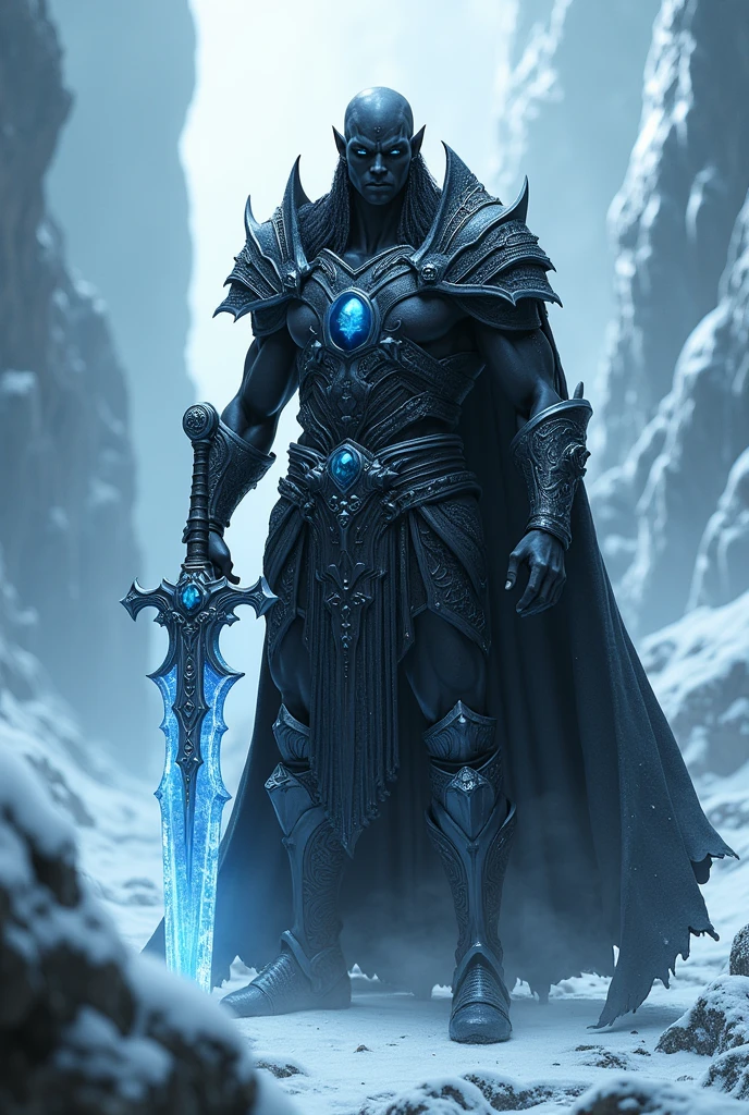 a male black elf king, with sword Frostmourne