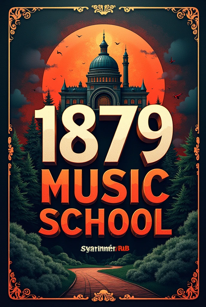 Art posters with texts, Aesthetically pleasing contrasts are layered on the background., The dawn of a new era in image generation, Insert texts into image, (texts:"1879 Music School") word, Poster with texts, /( Have you tried 1879 Music School yet?? /) personality,