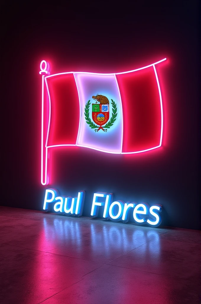 Create a neon light flag of Peru with the name Paul Flores below it