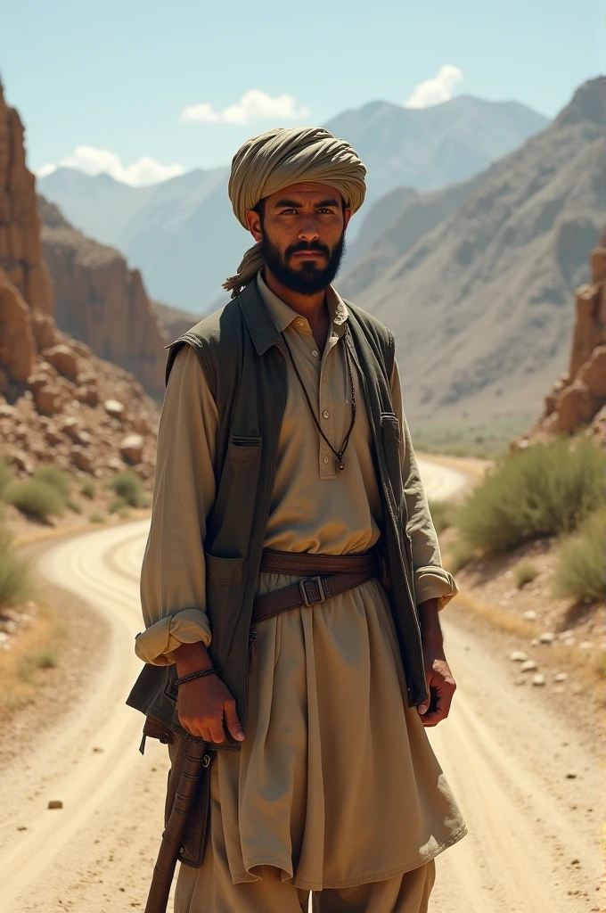 Young Afghan man on a road 