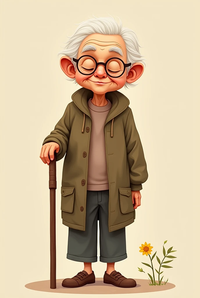 Acceptance of Aging A figure with wrinkles, smiling and with a cane or glasses animated and easy to draw smaller