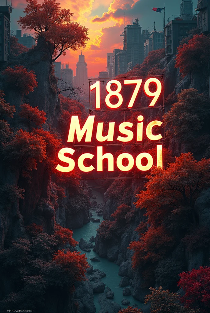 Art posters with texts, Aesthetically pleasing contrasts are layered on the background., The dawn of a new era in image generation, Insert texts into image, (texts:"1879 Music School") word, Poster with texts, /( Have you tried 1879 Music School yet?? /) personality,