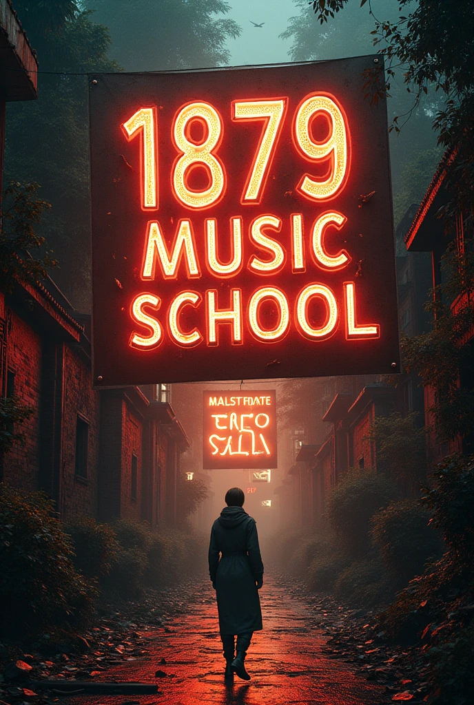 Art posters with texts, Aesthetically pleasing contrasts are layered on the background., The dawn of a new era in image generation, Insert texts into image, (texts:"1879 Music School") word, Poster with texts, /( Have you tried 1879 Music School yet?? /) personality, 