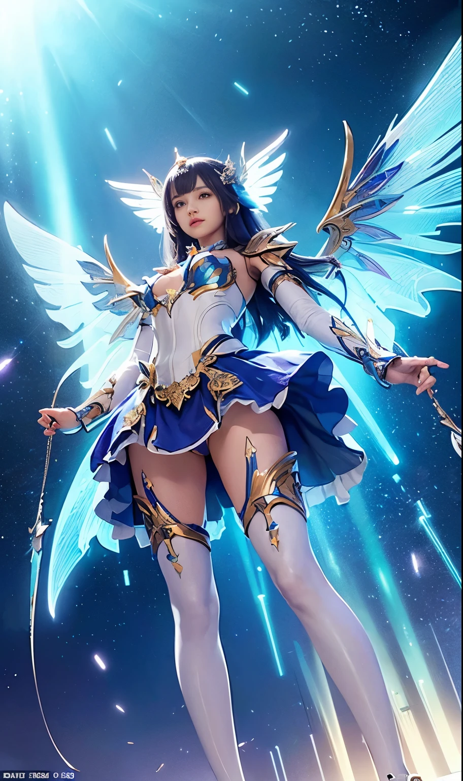 (best quality, masterpiece, colorful, dynamic angle, from below, highest detailed)upper body photo, full body photo, fashion photography of cute mechangel, glowing 4 wings, solo, glowing armor, glowing halo, building, glowing mechanical 4 wings (intricate details, hyperdetailed:1.15), detailed, light passing through hair, (official art, extreme detailed, highest detailed), HDR+