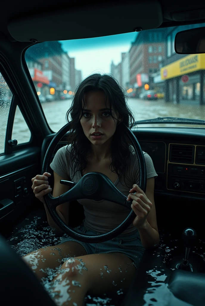 The interior of a woman's car trapped in the New York flood