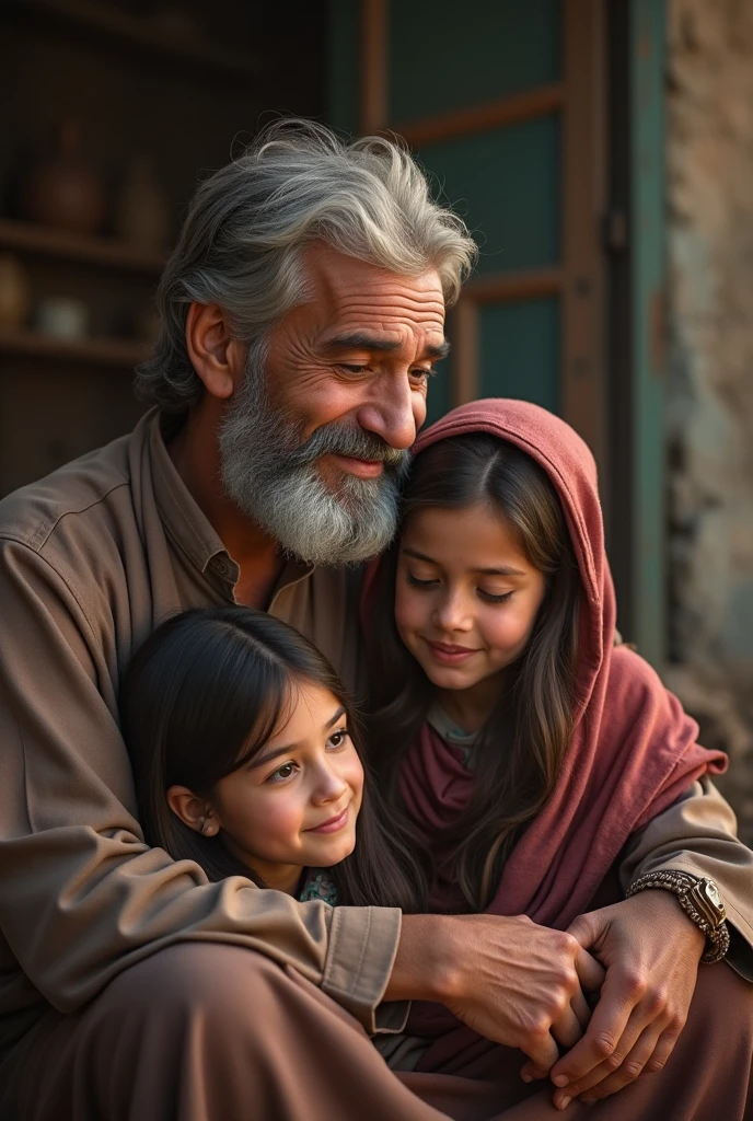 Kind Afghan man with daughters 