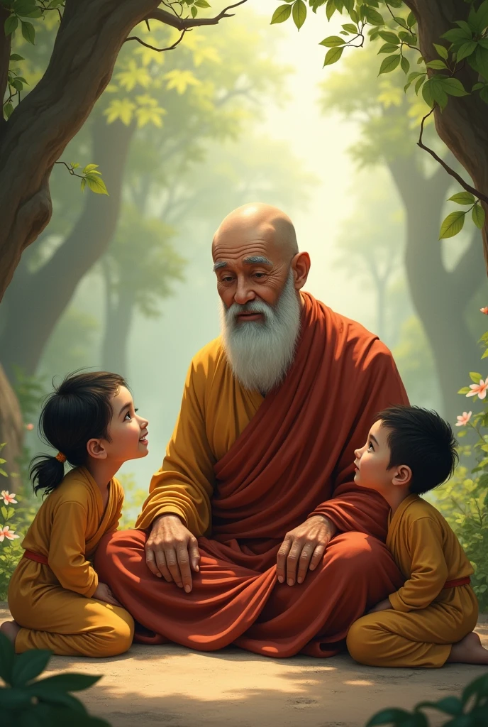 Monk and two children 