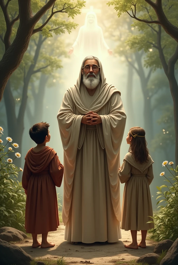 Monk and two children Jesus