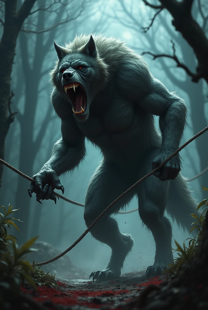 The werewolf resisted, letting out a deafening roar, but the lasso caught on its leg. for a brief moment, the creature fought, pulling it from side to side, Until, in a sudden movement, it broke free and disappeared into the darkness, leaving only the sound of breaking branches and the smell of blood in the air.