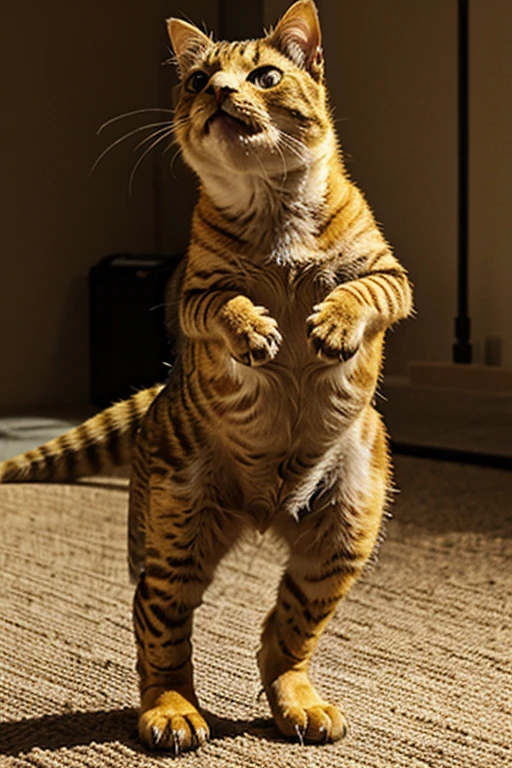 Cute yellow short-legged T-Rex-type cat