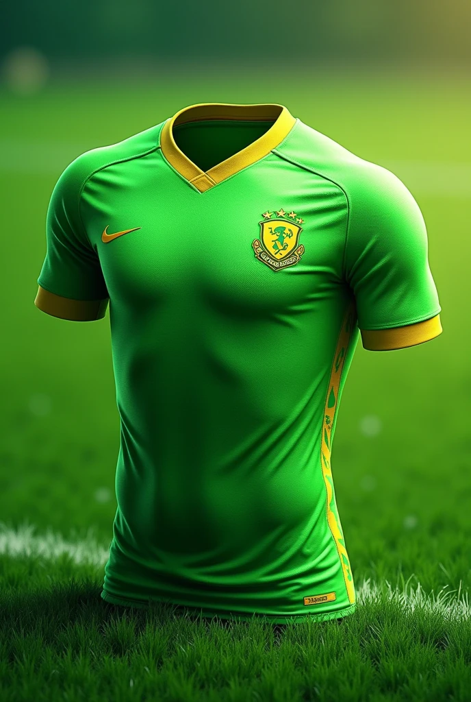 a green soccer jersey with some small yellow details