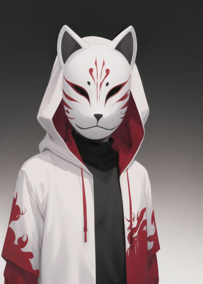 red theme,anbu, ninja, armadura de ninja ,1boy,black hair,no human,closed mouth,cloak,hood up,simple background,solo,