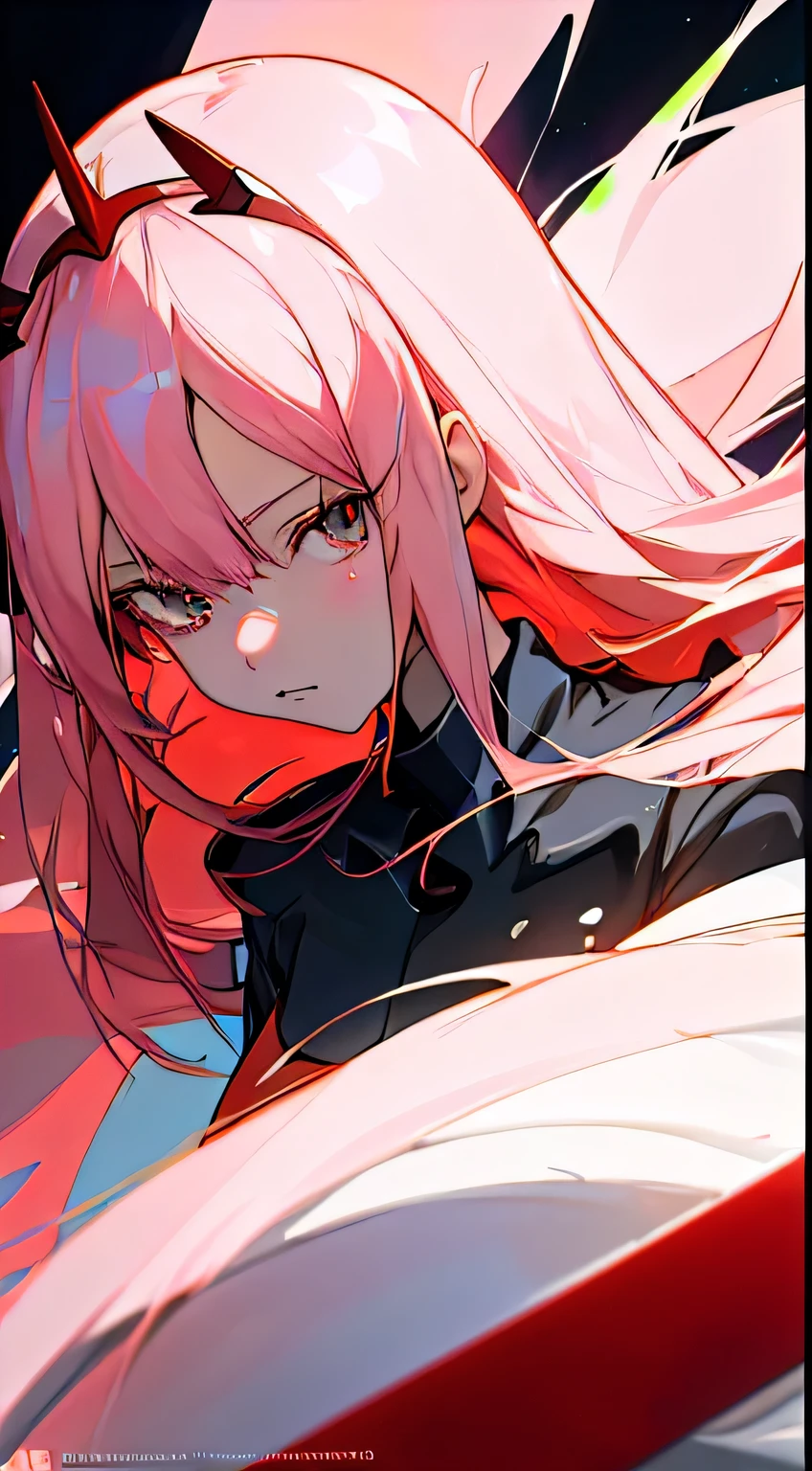 Anime Art, zero two, Darling in the Franxx anime, high resolution, ultra-sharp, 8k, work of art, looking ahead at viewer, 1 girl, papel de parede do iphone