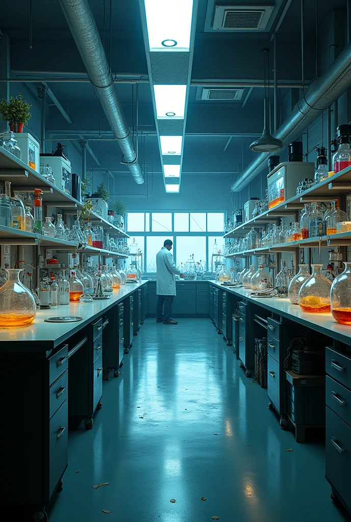 Scientist laboratory with chemicals remove the scientist