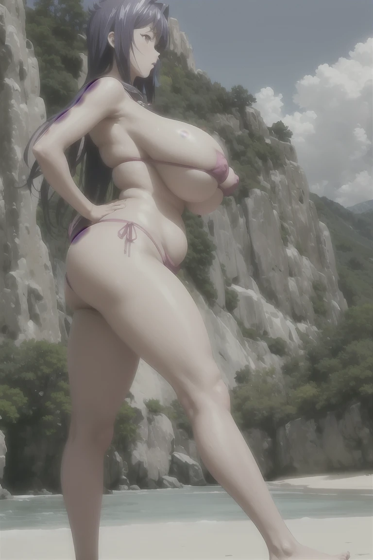 aki nijou((beach in front of the sea shore)) mature woman,purple eyes,ass, 1 girl, earrings,breasts, jewelry, alone, sweat, nipples, looking at viewer, rating: explicit, huge breasts, blushing, barefoot, thighs(micro bikini V)((thick and curves, big breasts, wide hips, giant ass, sexy legs, thick legs, long legs ))(pink pussy, pink nipples) tight pussy
