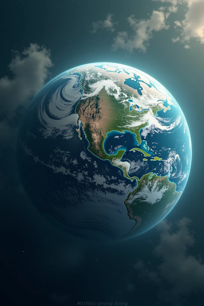 Create an Earth planet where half of the water is gray from being so polluted, and the other half is still drinkable and blue.