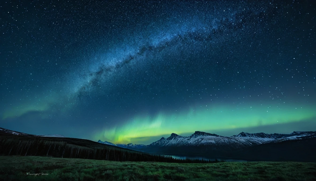 Create a background image for prayer with a starry night sky. Show a deep, dark sky studded with bright stars, with a faint aurora borealis stretching in the background. The soft lighting should highlight the beauty of the stars and create an inspiring and contemplative atmosphere."