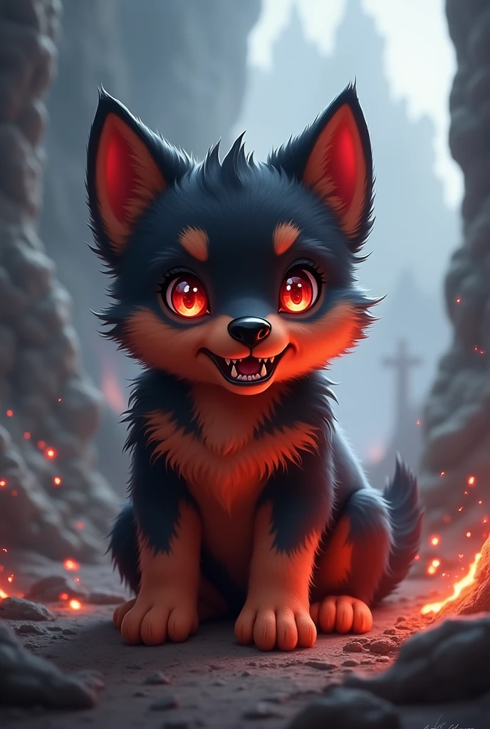 Create an avatar of a cute hellhound puppy