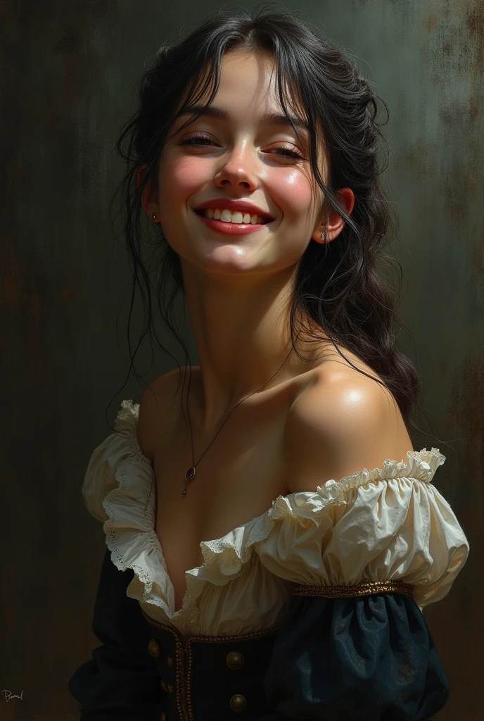 Style by Style Style Crypt Award winner, Spectacular oil painting of a beautiful medieval peasant girl, 15yo, (seductive expression:1.2), erotic espression, an ominous, evil, (Backlight:1.3), Digital Painting, concept art, Smooth, Sharp focus, Three-part method, Dark fantasy,Intricate details, art:Alexis Briclot, Medium Shot, (Shallow depth of field:1.3), grin seductively, She is in sexual climax. erotic, sexy, seductive, moistskin, hyper detailed skin texture,