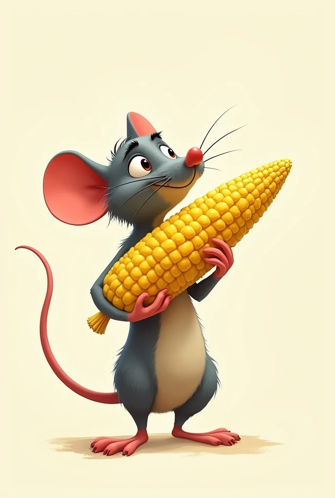 The rat from Ratatouille with an ear of corn
